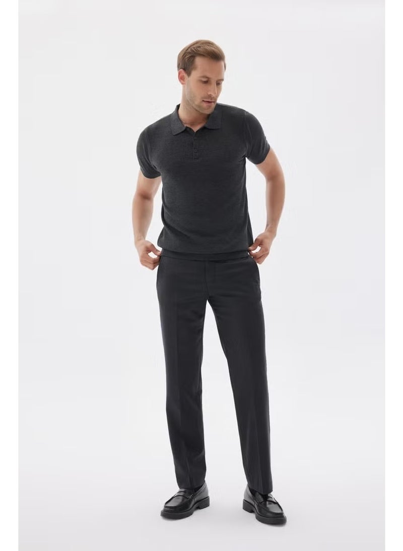 Odelon Men's Polo Neck Jacquard Knitwear T-Shirt Anthracite - Image 5